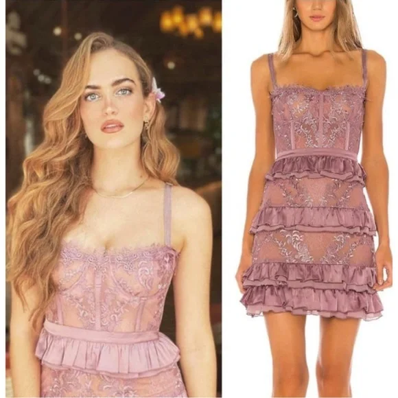 V. Chapman Peony Dress Mini Ruffle Corset Edelberry Pink Purple - Picture 1 of 7